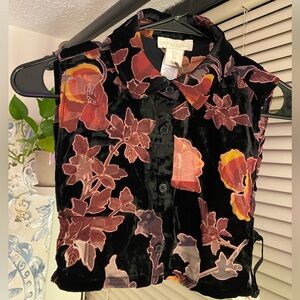 NWT Cynthia Rowley Sexy Black Velvet Top with Floral Pattern